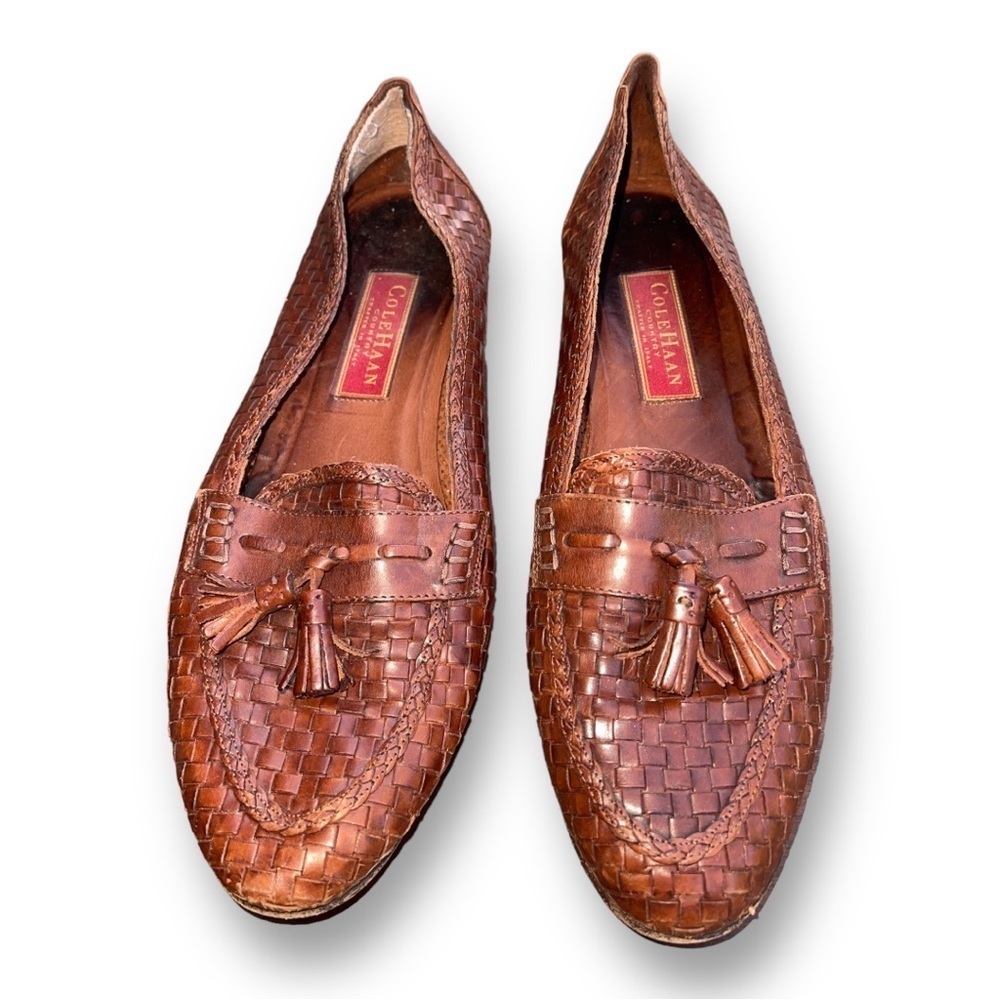 🧵 Bragano by Cole Haan Woven Leather Loafers 👞 Tassel Slip-Ons‎ | Size 10.5